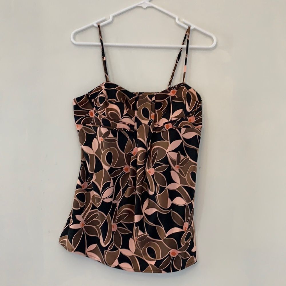 3/$30 Mixit brown, black and pink floral print tank top. Size S. Length 20”.